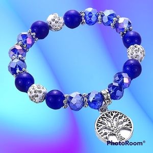 Retro delicate blue beaded natural stone bracelet.